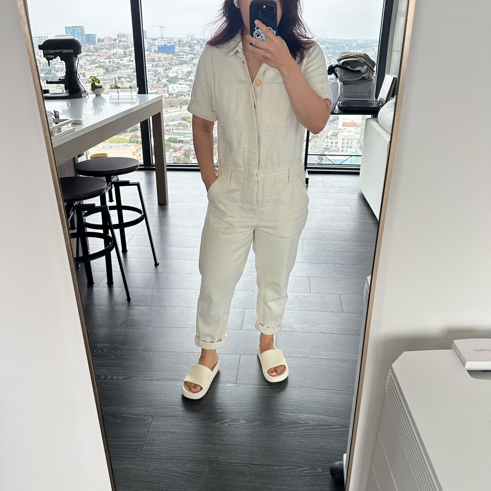 Everlane Cream Denim Jumpsuit